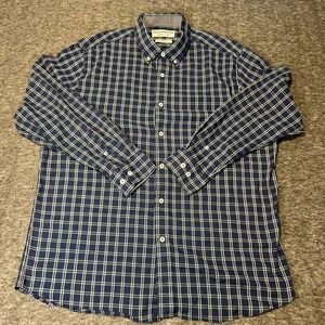 Nick Graham Everywhere Shirt Mens XL 17-17.5 34-35 White Blue Plaid‎ Modern Fit
